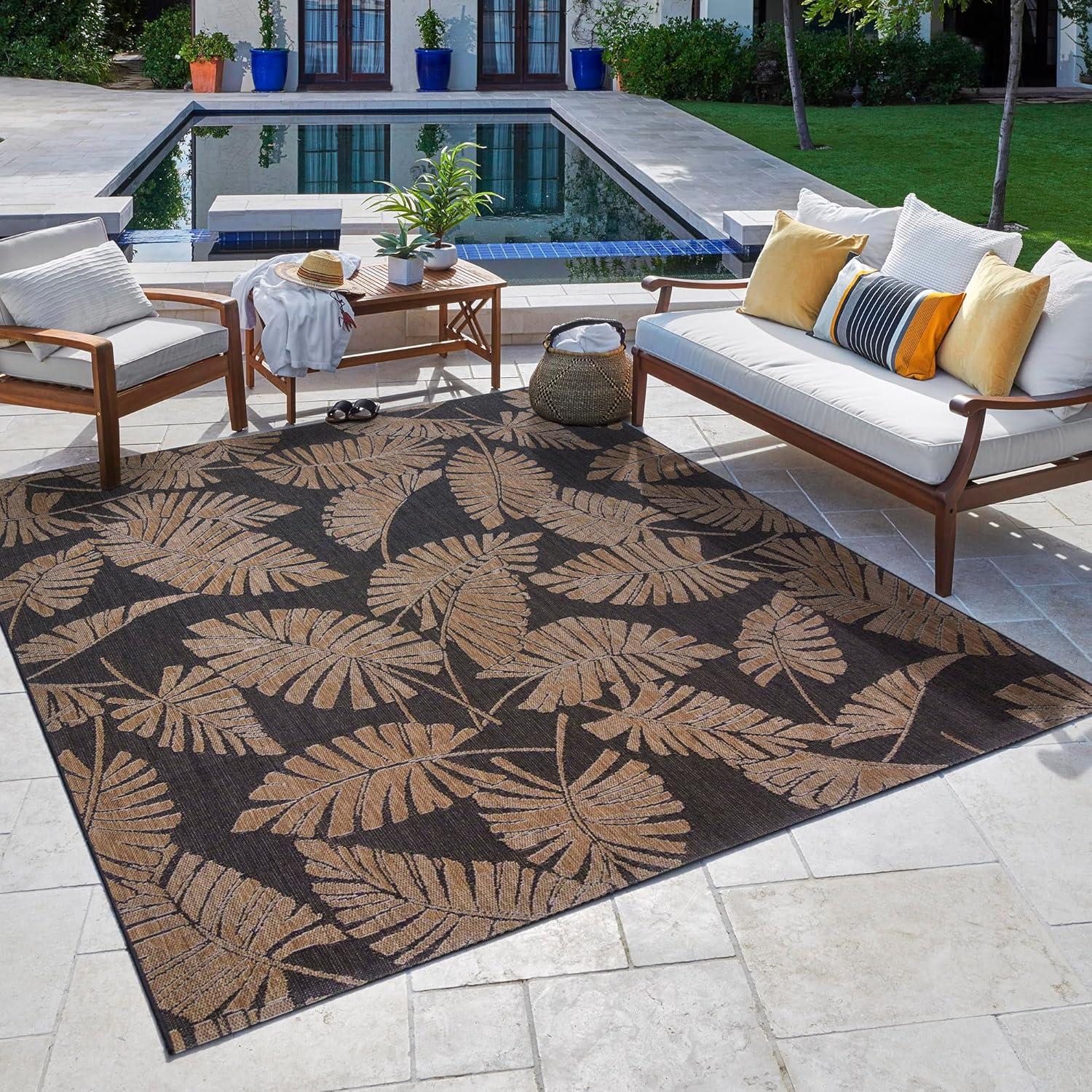 Reyn Spooner Reyn Spooner Lua'ehu Havana Brown/Black Bold Tropical Leaf Flatweave Indoor/Outdoor Area Rug