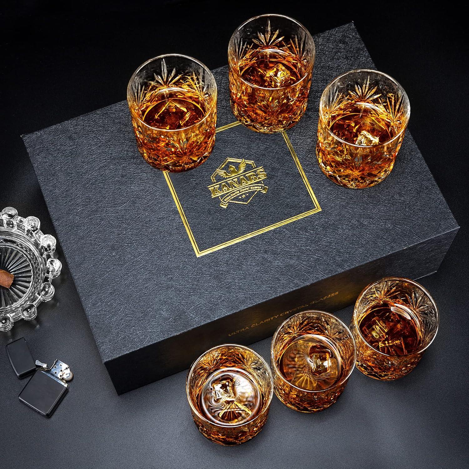 KANARS Whiskey Glasses Set of 4, 10 oz Rocks Glassware for Scotch Bourbon Liquor, Whisky Tumbler