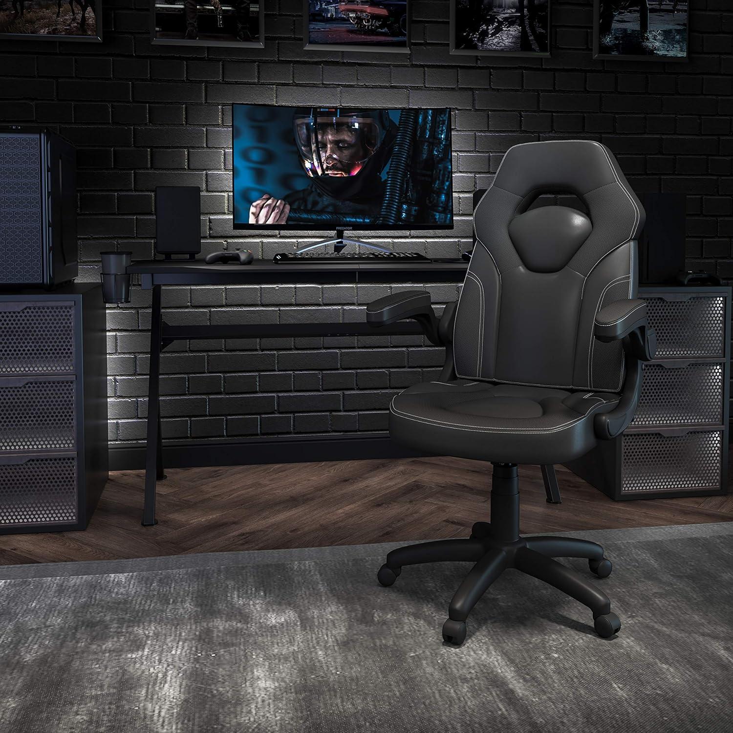 Flash Furniture X10 Gaming Chair, Racing Style Ergonomic Office Chair, Height Adjustable Swivel Computer Chair with Flip-Up Arms, Black LeatherSoft