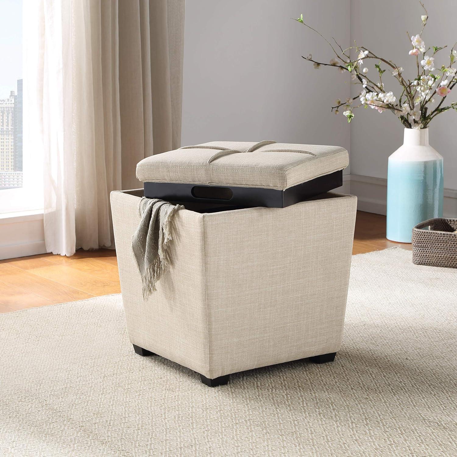 Rockford Storage Ottoman in Cream Fabric