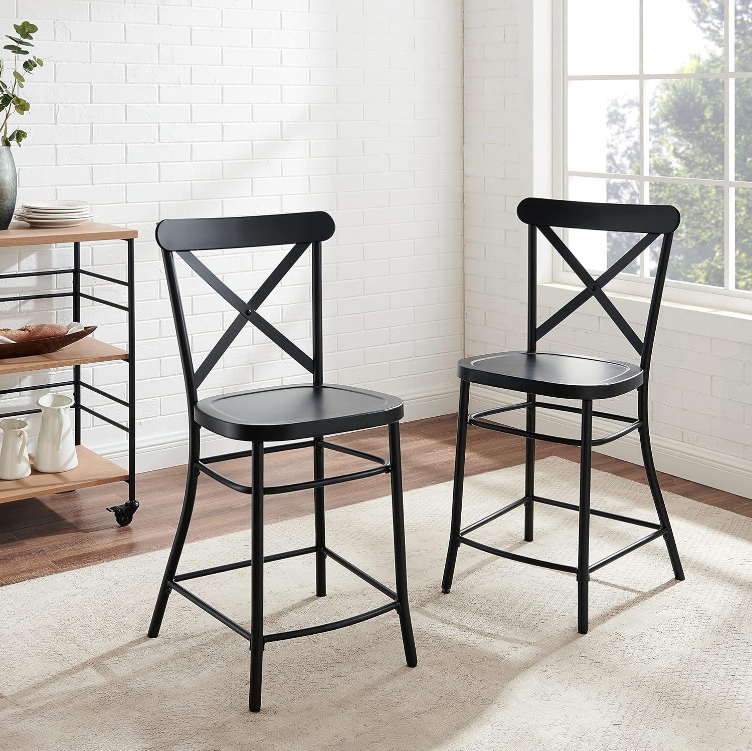 Set of 2 Camille Metal Counter Height Barstools Matte Black - Crosley: Sturdy Steel Frame, Kitchen Island Seating