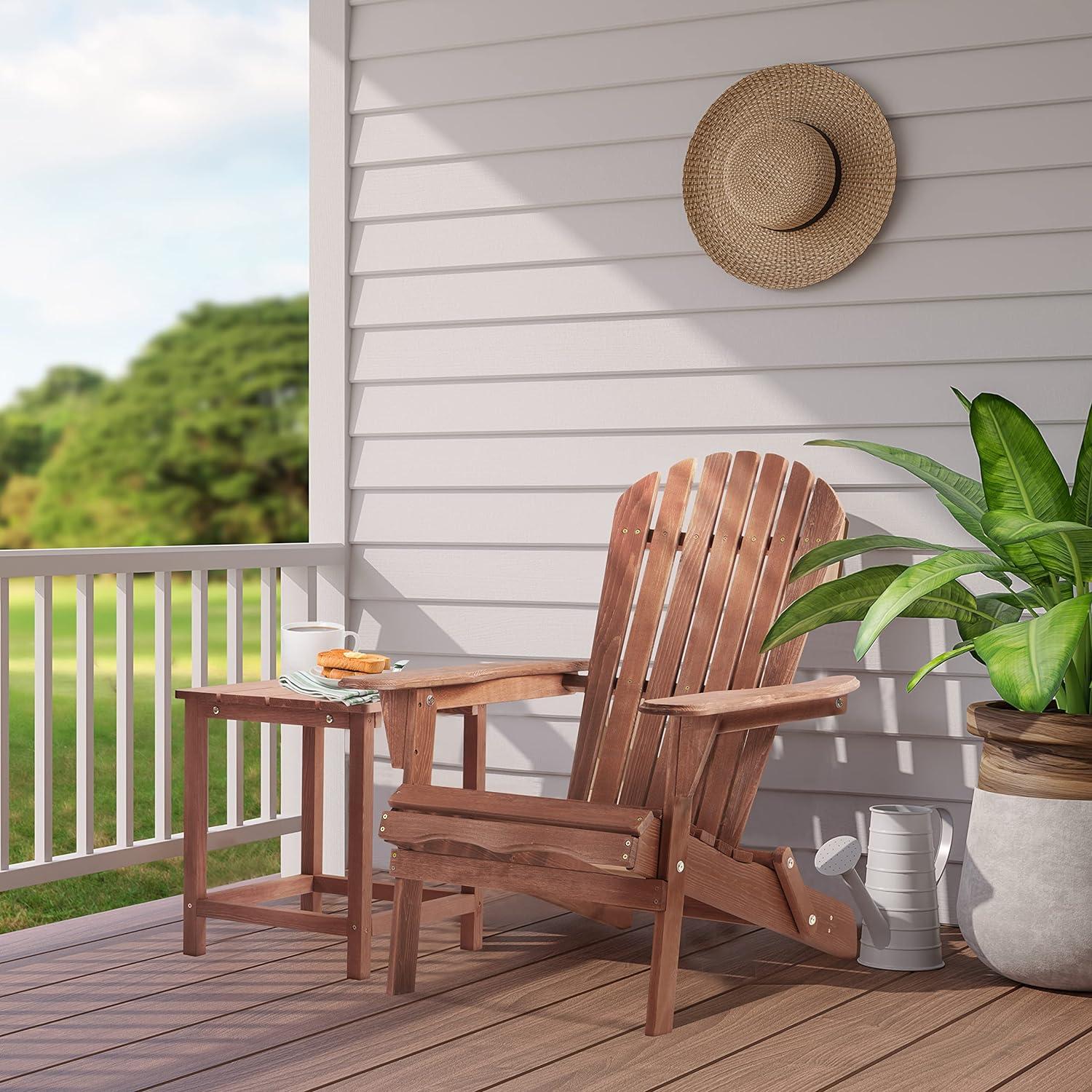 Rustic Brown Wooden Folding Adirondack Chair for Outdoor Patio