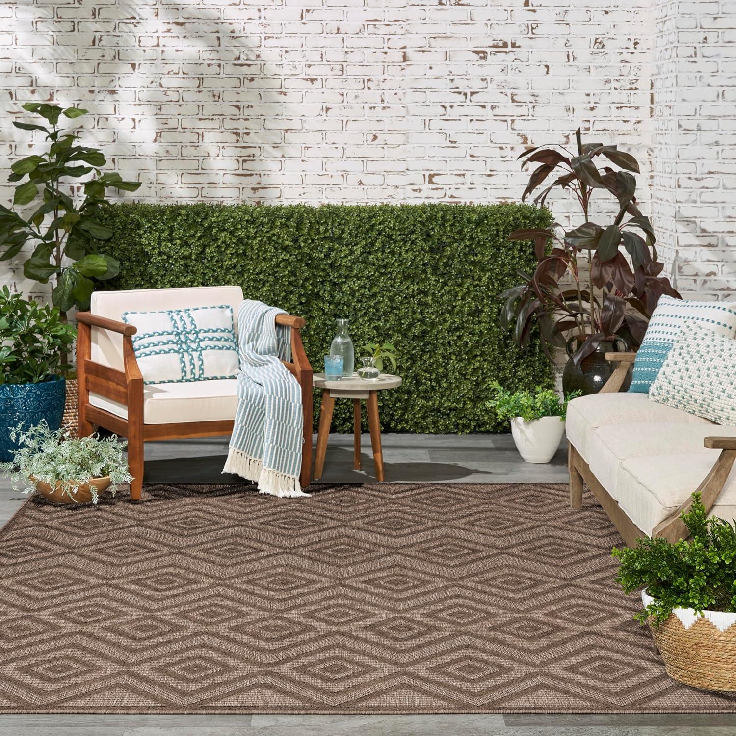 Nourison Versatile Diamond Geometric Flatweave Indoor Outdoor Area Rug Brown 9' x 12'