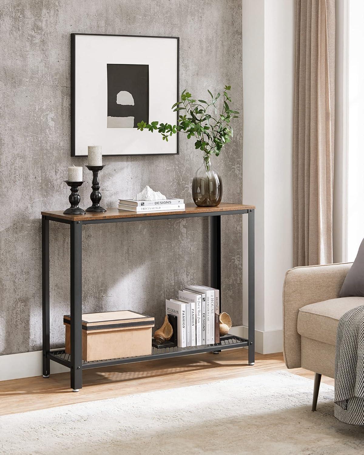 Vasagle Console Table Metal Frame for Entryway Living Room, Rustic Brown"