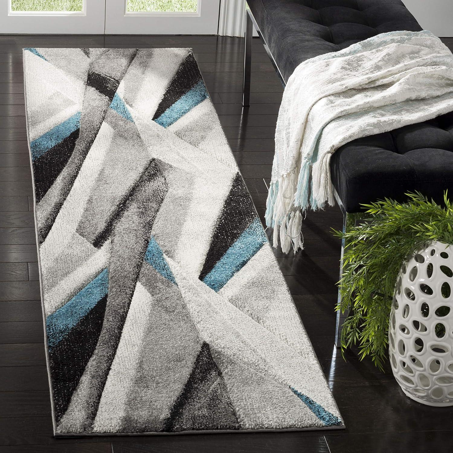 Hollywood HLW710 Power Loomed Runner Rug - Grey/Teal - 2'3"x14' - Safavieh.