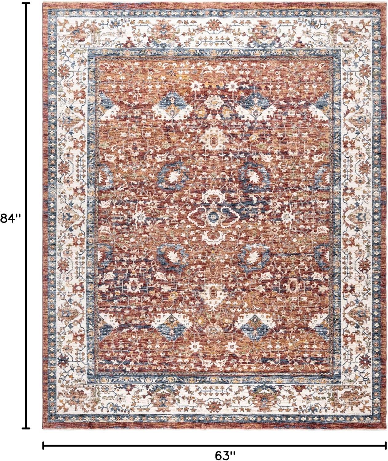 Tudor Red and Blue Rectangular Synthetic Area Rug