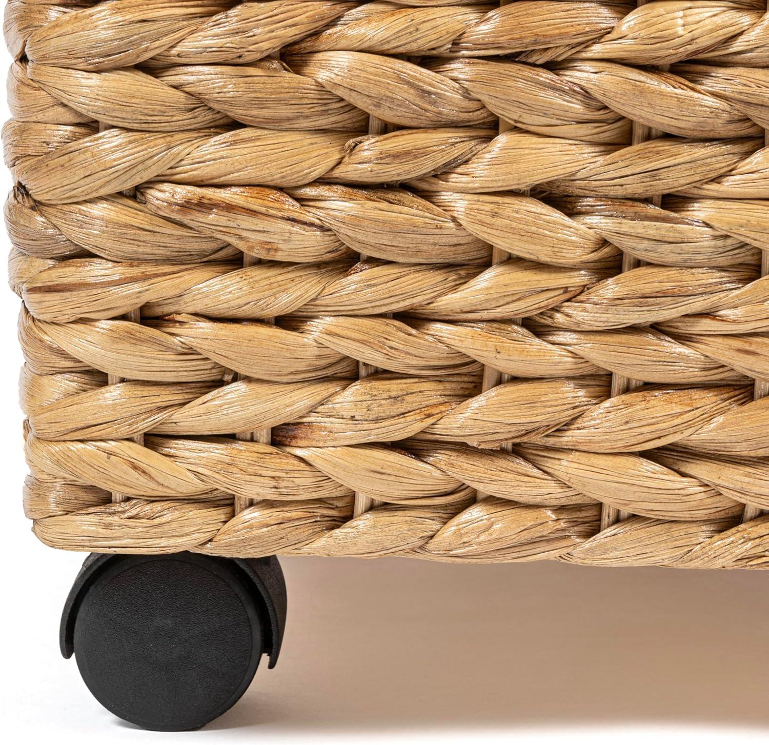 happimess Chett 26.38" Minimalist Hand-Woven Hyacinth/Wood Underbed Storage Bin with Wheels and Handles
