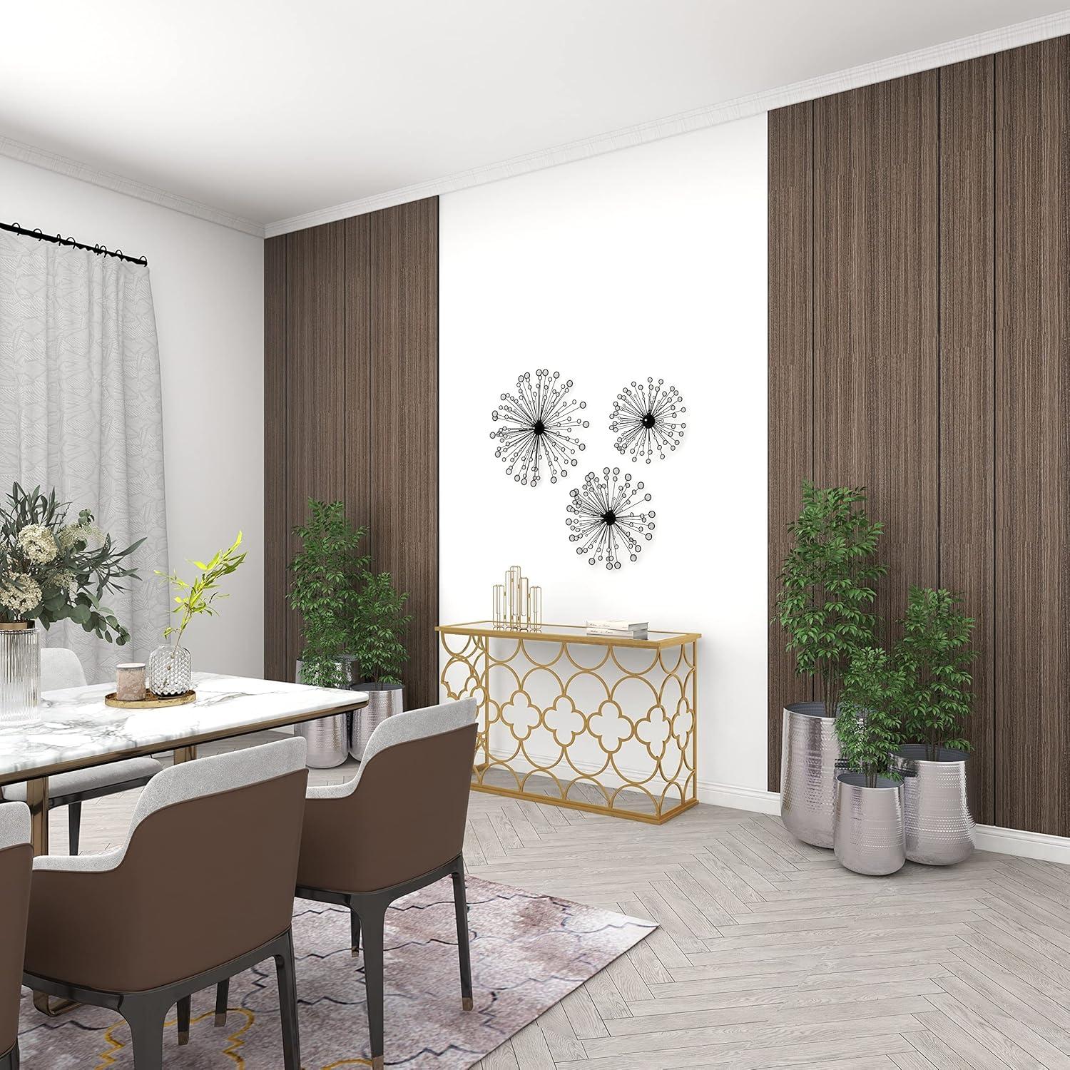 DecMode Black Metal Starburst Wall Decor with Crystal Embellishments (3 Count)