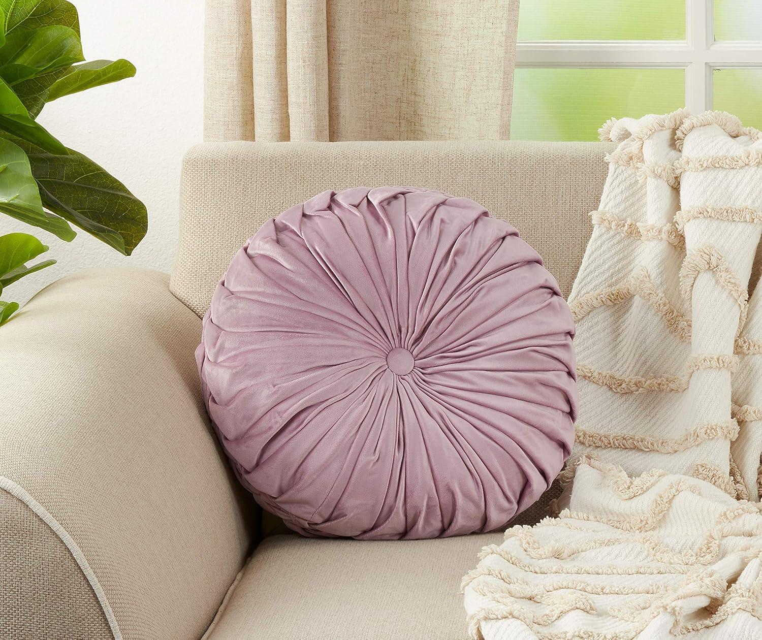 14" Velvet Pintucked Poly Filled Round Throw Pillow - Saro Lifestyle