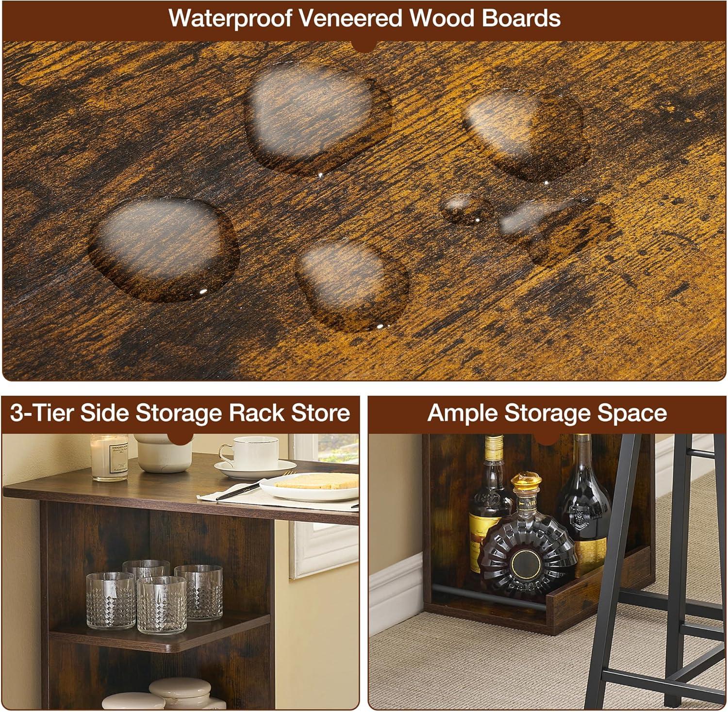 Garvee Small Bar Table and Chairs Set for 2, 3-Piece Bar Table Set with 3 Tier Storage Shelves, Space Saving Table for Small Apartment, Living Room