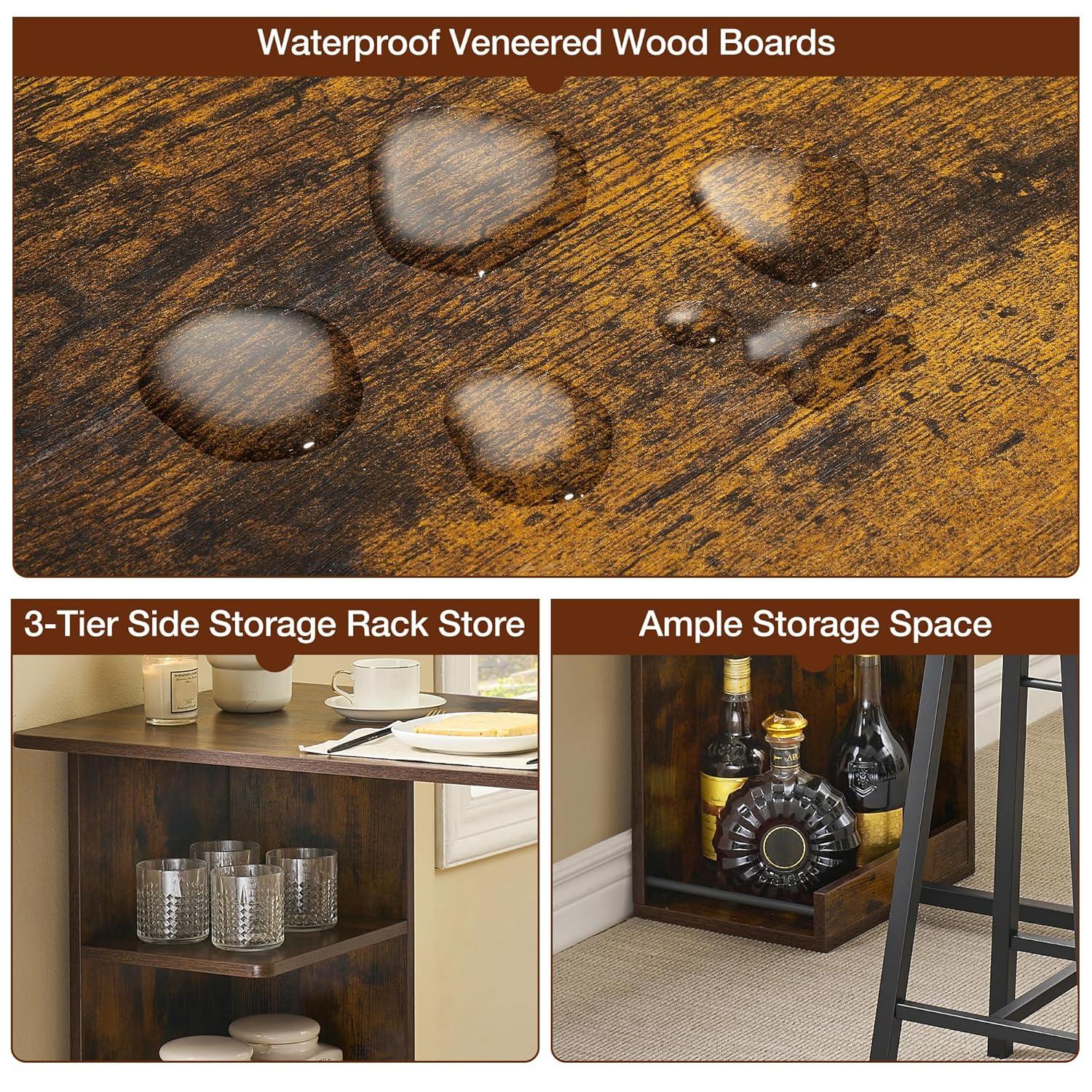 Garvee Small Bar Table and Chairs Set for 2, 3-Piece Bar Table Set with 3 Tier Storage Shelves, Space Saving Table for Small Apartment, Living Room