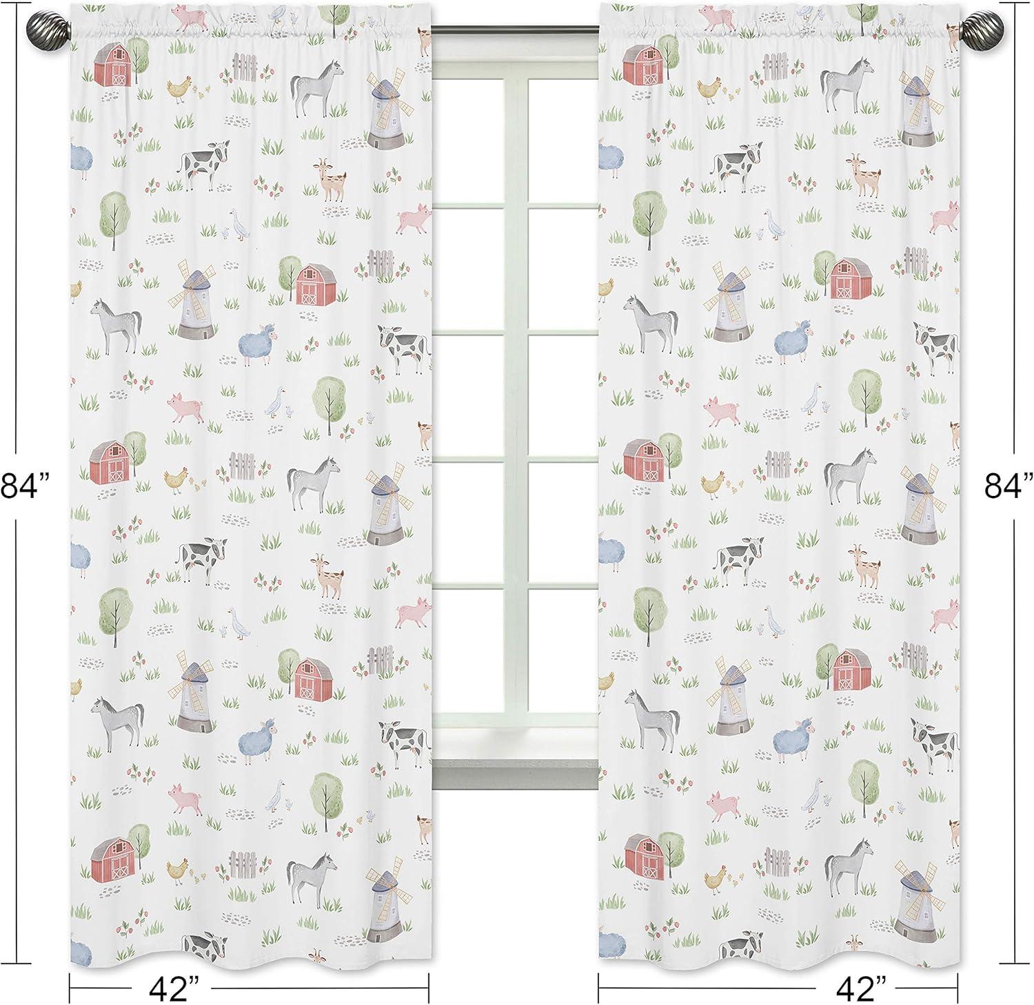 Farm Animals Floral Semi-Sheer Rod Pocket Curtain Panels (Set of 2)