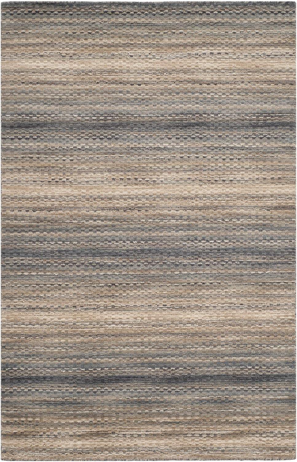 Gray Hand-Knotted Wool Rectangular Area Rug, 4' x 6'