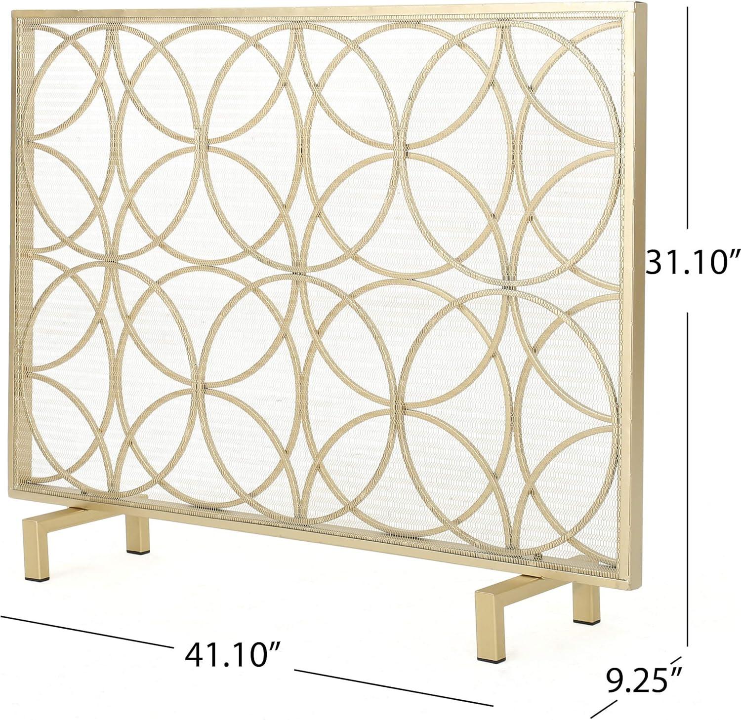 Gold Iron Single Panel Mesh Fireplace Screen