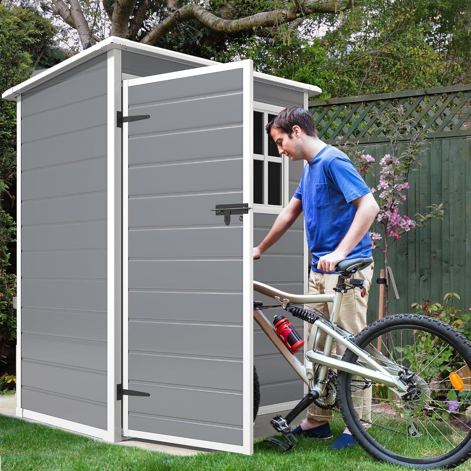 Aiho 8x6ft Secure Lockable Storage Shed - Outdoor Garden Shed with Double Doors, Gray