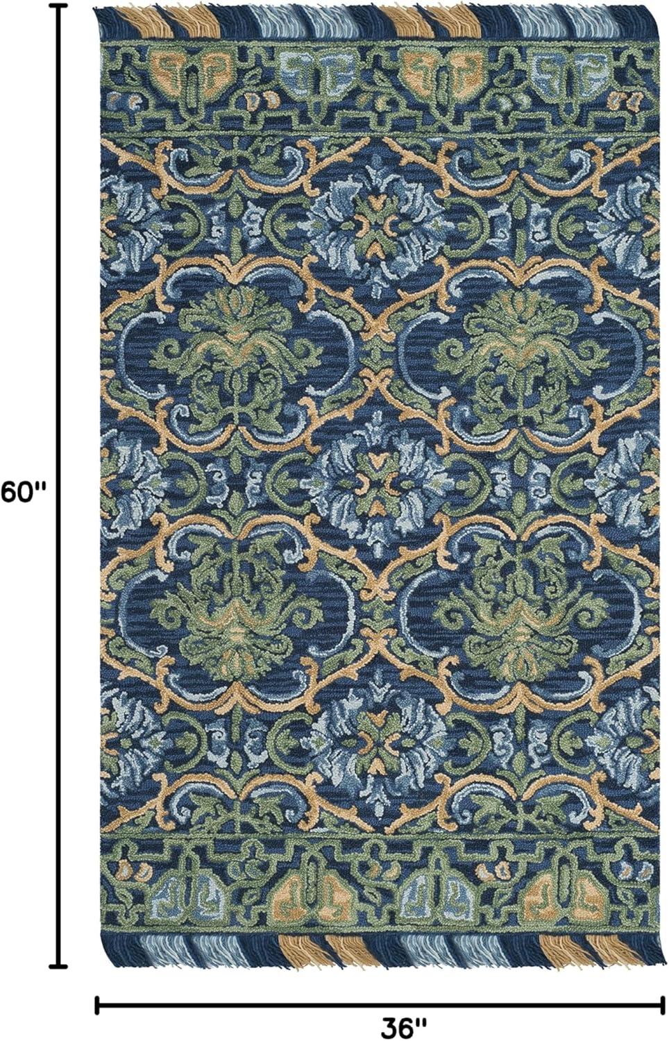 Blossom BLM422 Hand Tufted Indoor Accent Rug - Navy/Green - 3'x5' - Safavieh
