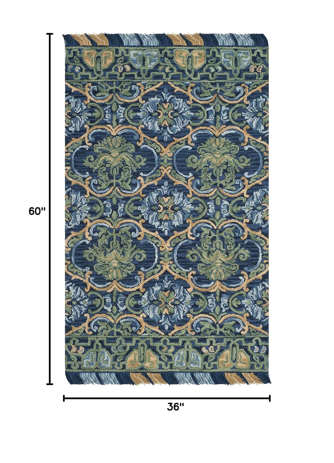 Blossom BLM422 Hand Tufted Indoor Accent Rug - Navy/Green - 3'x5' - Safavieh