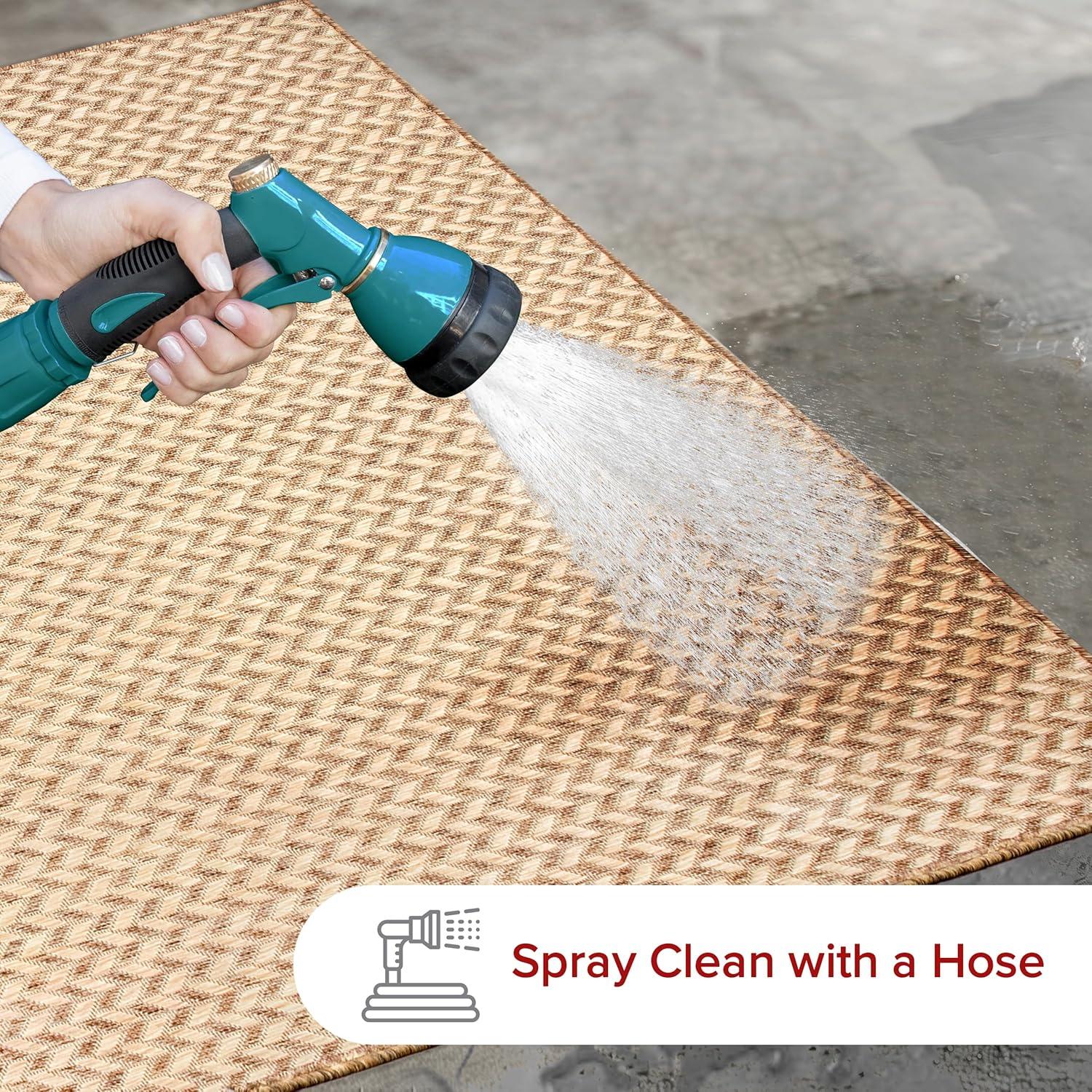 nuLOOM 4'x6' Camryn Abstract Herringbone Indoor and Outdoor Area Rug Beige: Geometric Flat Pile, Machine Made