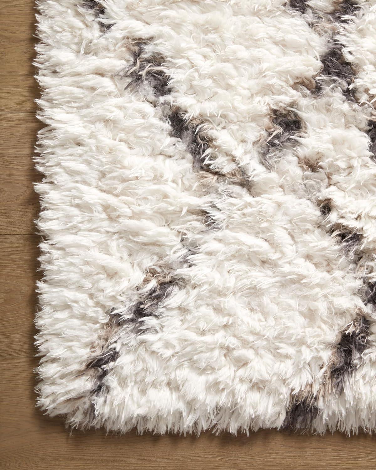 Ivory and Bark Geometric Shag Area Rug, 9'-2" x 12'-6"