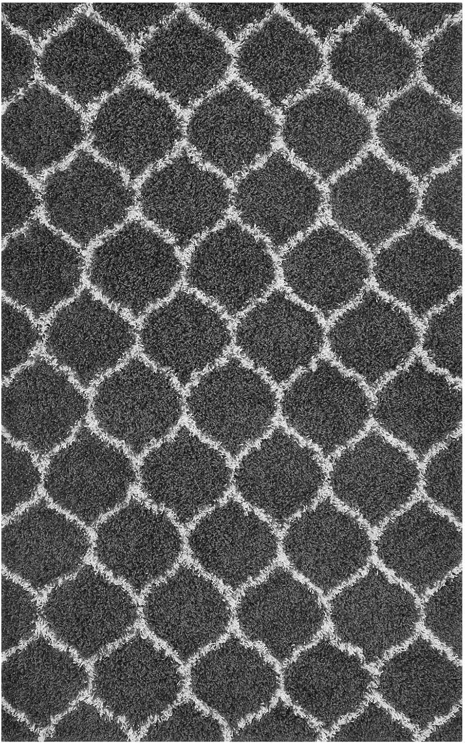 Modway Solvea 5' x 8' Moroccan Trellis Shag Area Rug in Gray and Ivory