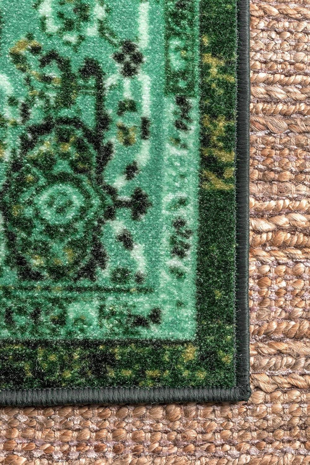 Green Tufted Reversible Synthetic Runner Rug