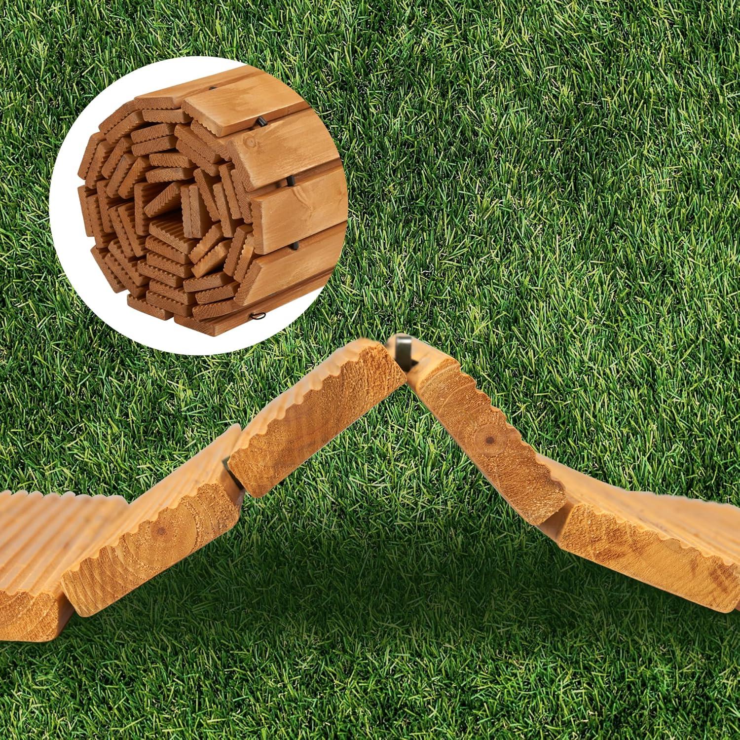 LINSHRY 12FT Wooden Garden Pathway, Outdoor Roll Out Decorative Garden Walkway, Weather-Resistant Non-Slip Hardwood Pathway for Backyard, Beach, Wedding Party Paths