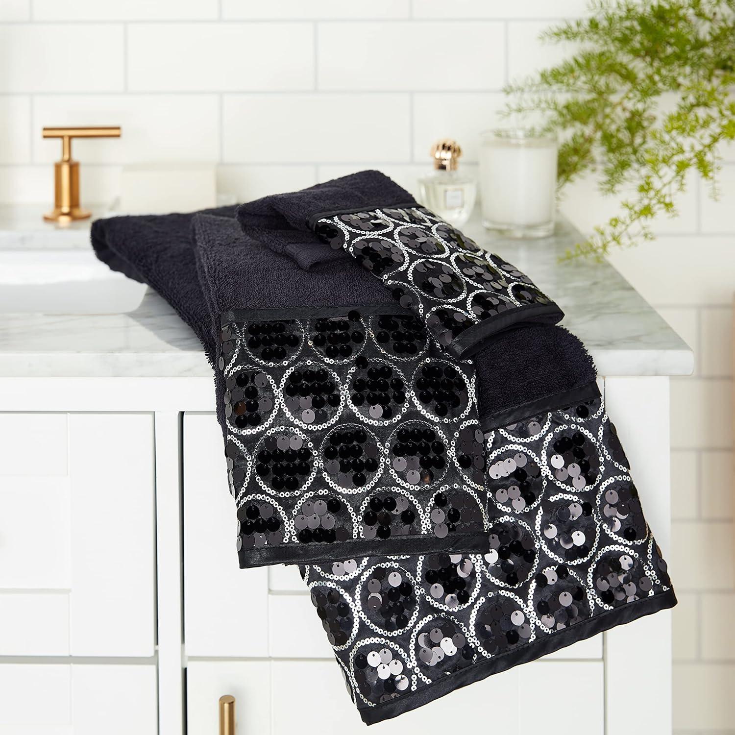 Popular Bath Black Sinatra Bath Decor Accessories, Premium, Durable, Acrylic Resin, Eco-Friendly 3-Piece Bath Towel Set