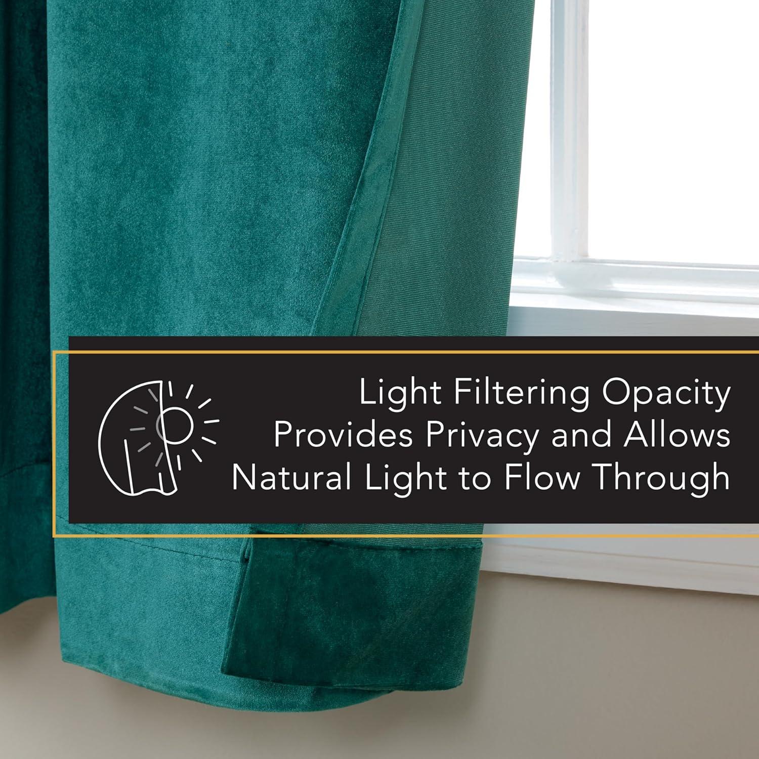 TOWN & COUNTRY LUXE Velour Solid Heavyweight Indoor Curtains, Light Filtering Opacity, Triple Pinch Pleat Top, Plush Velvet, 2-Pack Set, 27"x84", Teal