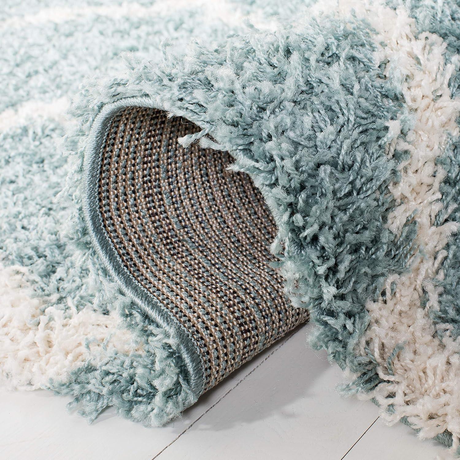 SAFAVIEH Daley Geometric Plush Shag Runner Rug, Seafoam/Ivory, 2'3" x 8'