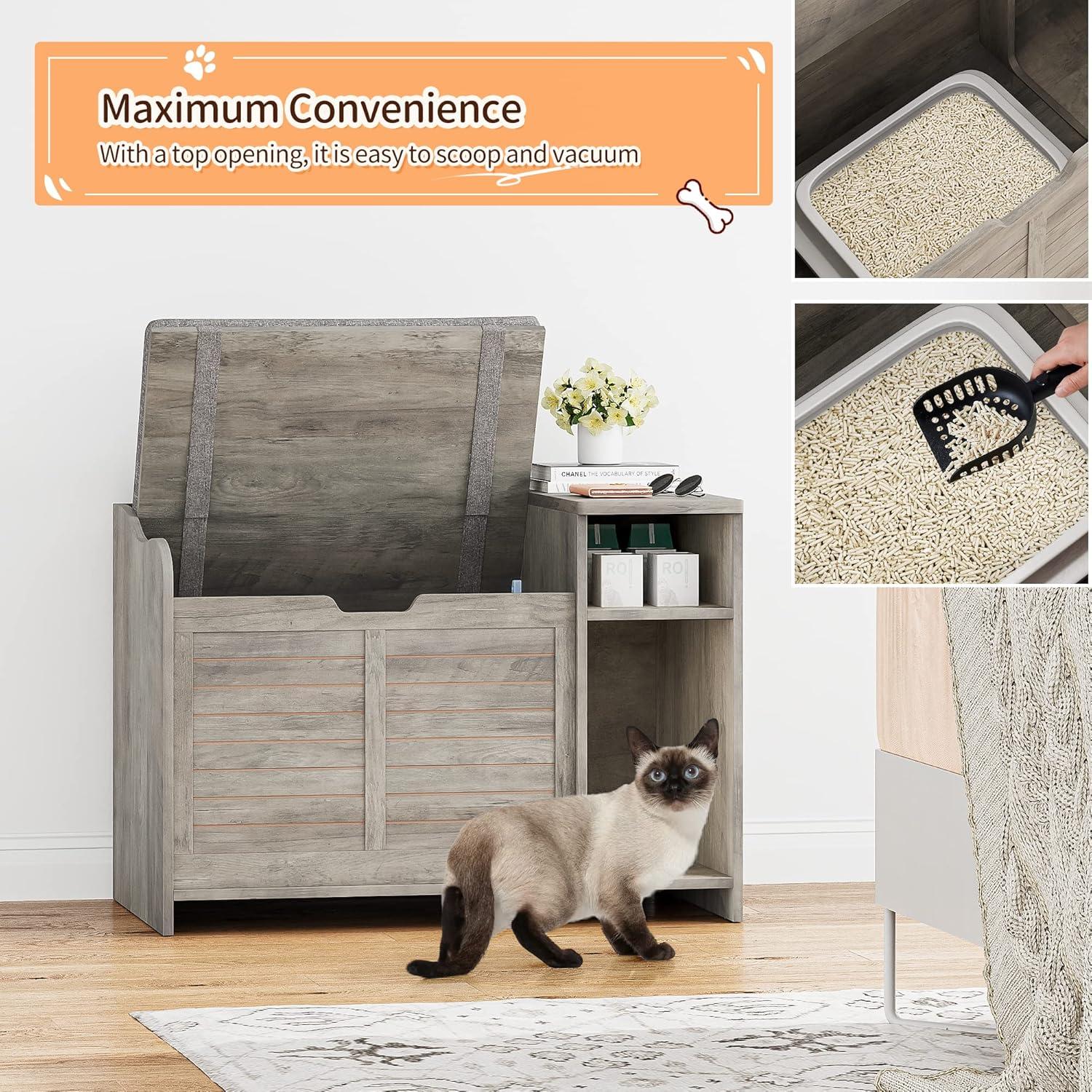 Litter Box Enclosure with Top Opening with Cushion, Cat Litter Box Furniture Hidden, Litter Box Hidden, Cat House, Privacy Cat Litter Box Cabinet Grey