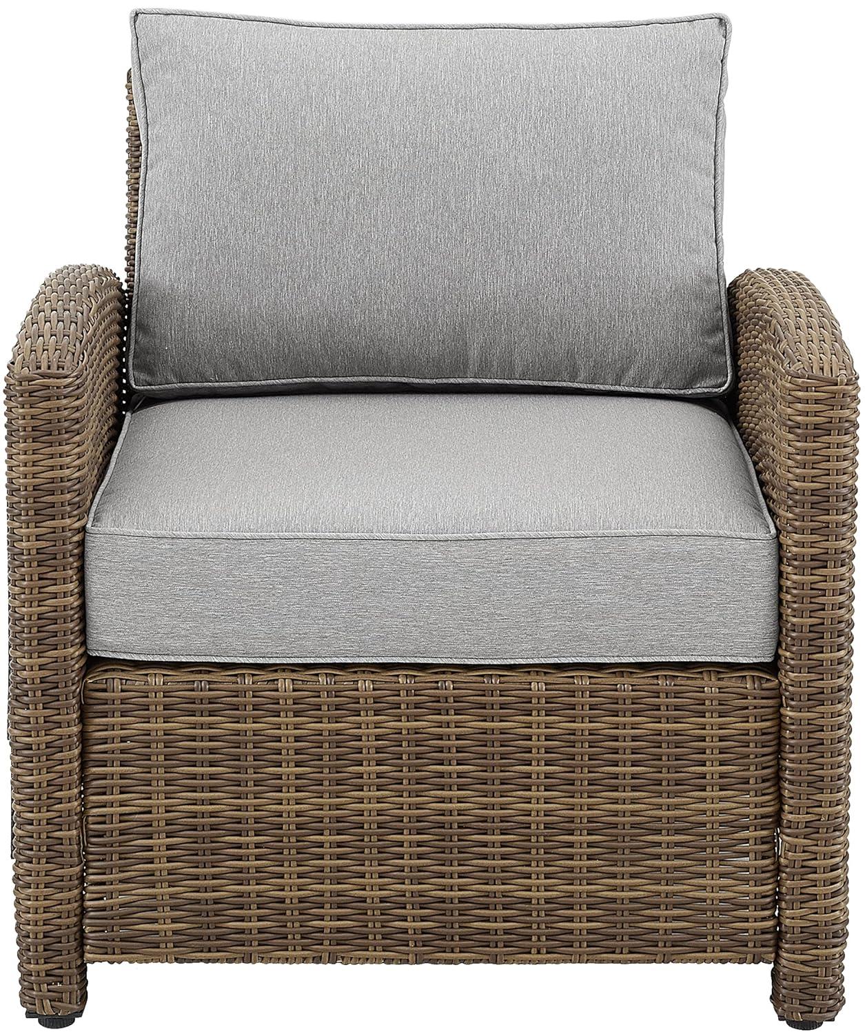 Bradenton Outdoor Wicker Arm Chair - Gray/Weathered Brown - Crosley: Steel Frame, UV-Resistant Patio Accent Chair