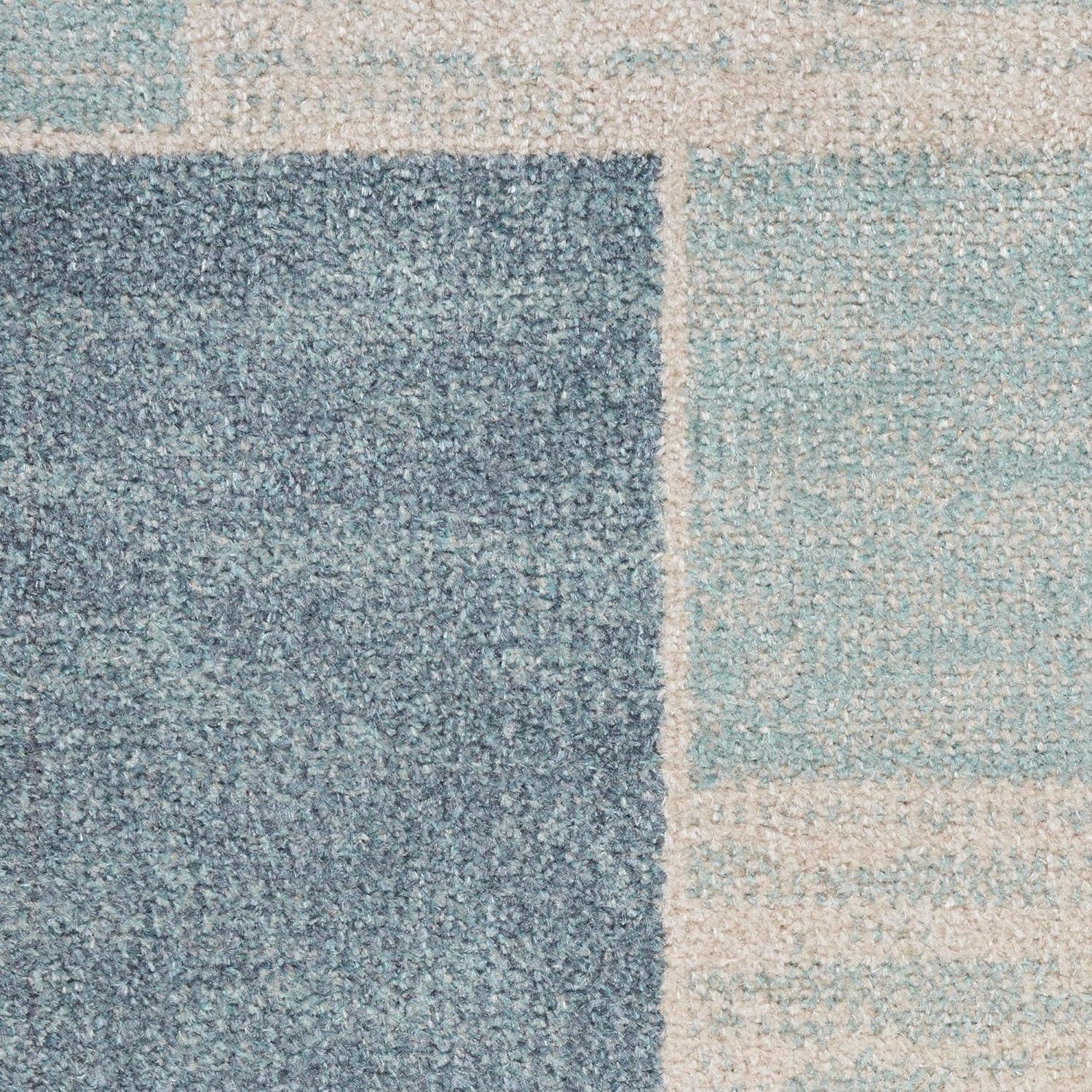 Nourison Astra Machine Washable Contemporary Color Block Indoor Rug Blue Ivory 5'3" x 7'