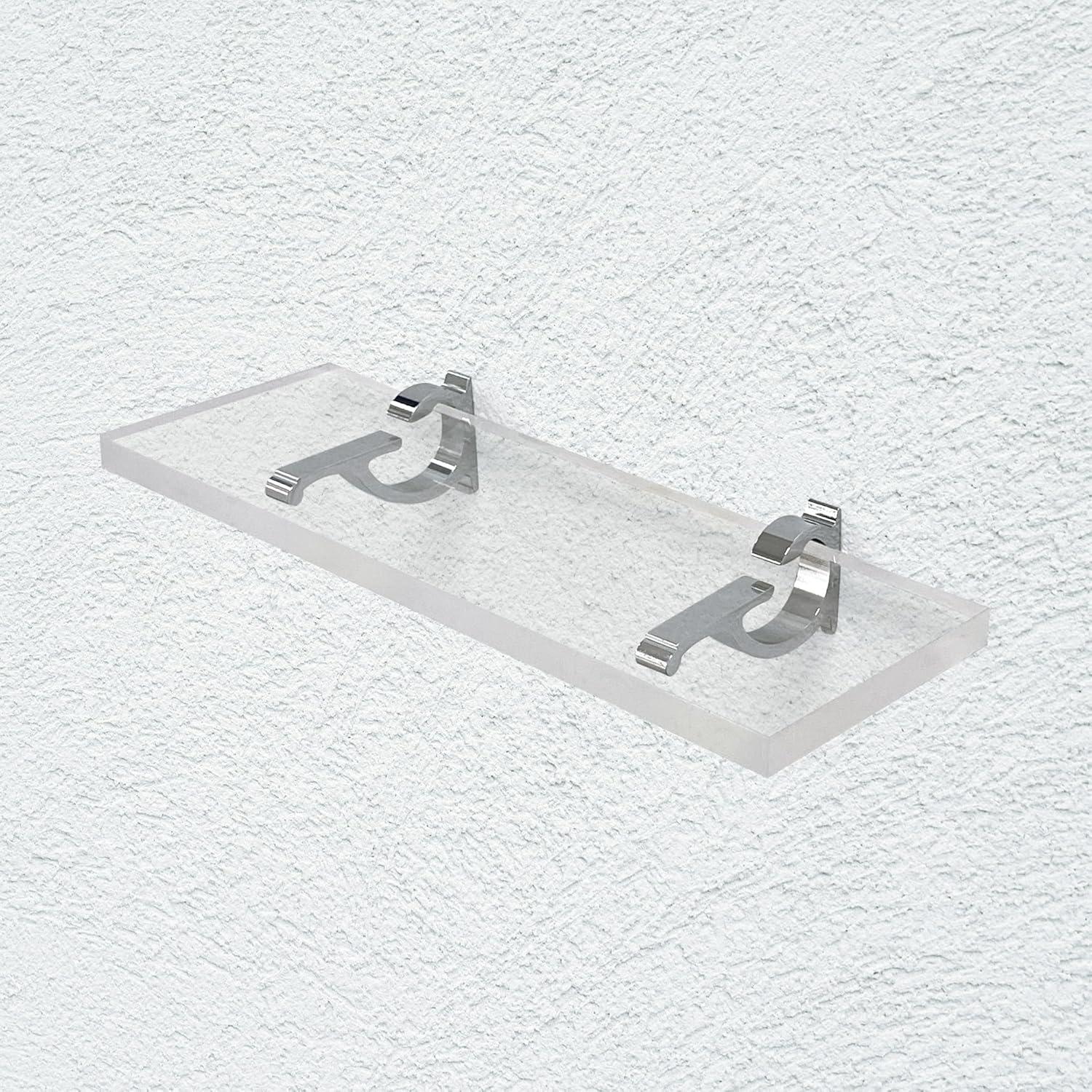 Clear Acrylic Floating Shelf with Chrome Brackets, 24" x 6"