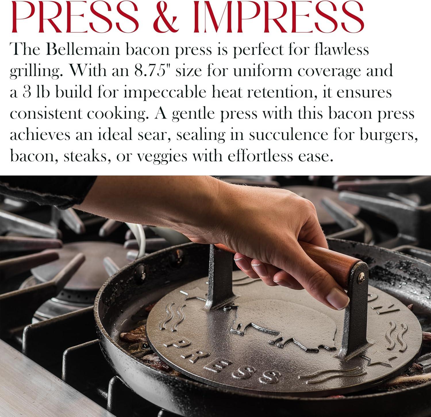Bellemain 8.5-Inch Cast Iron Bacon Press – Heavy-Duty Grill Press for Perfect Bacon, Steak & More
