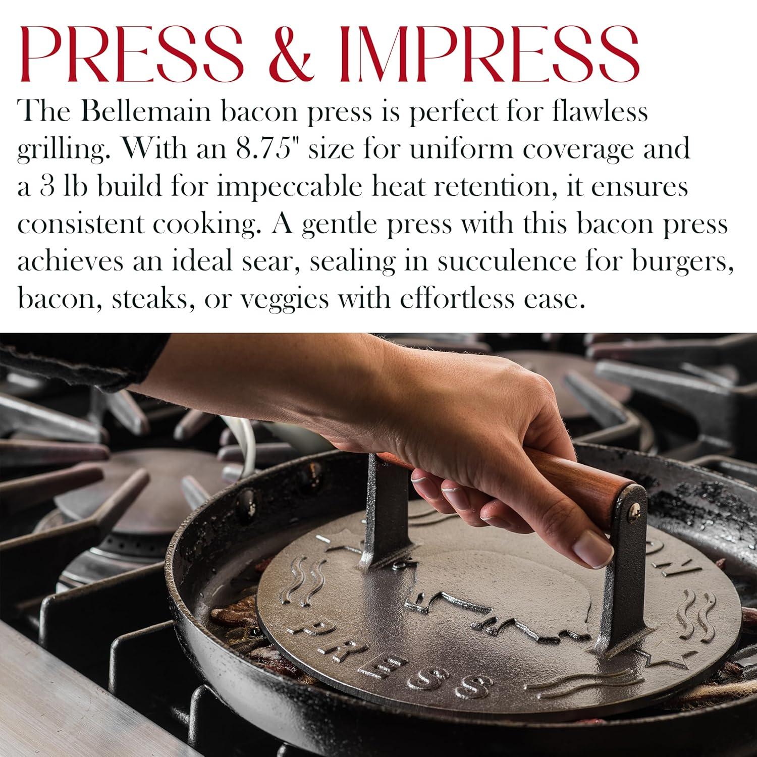 Bellemain 8.5-Inch Cast Iron Bacon Press – Heavy-Duty Grill Press for Perfect Bacon, Steak & More