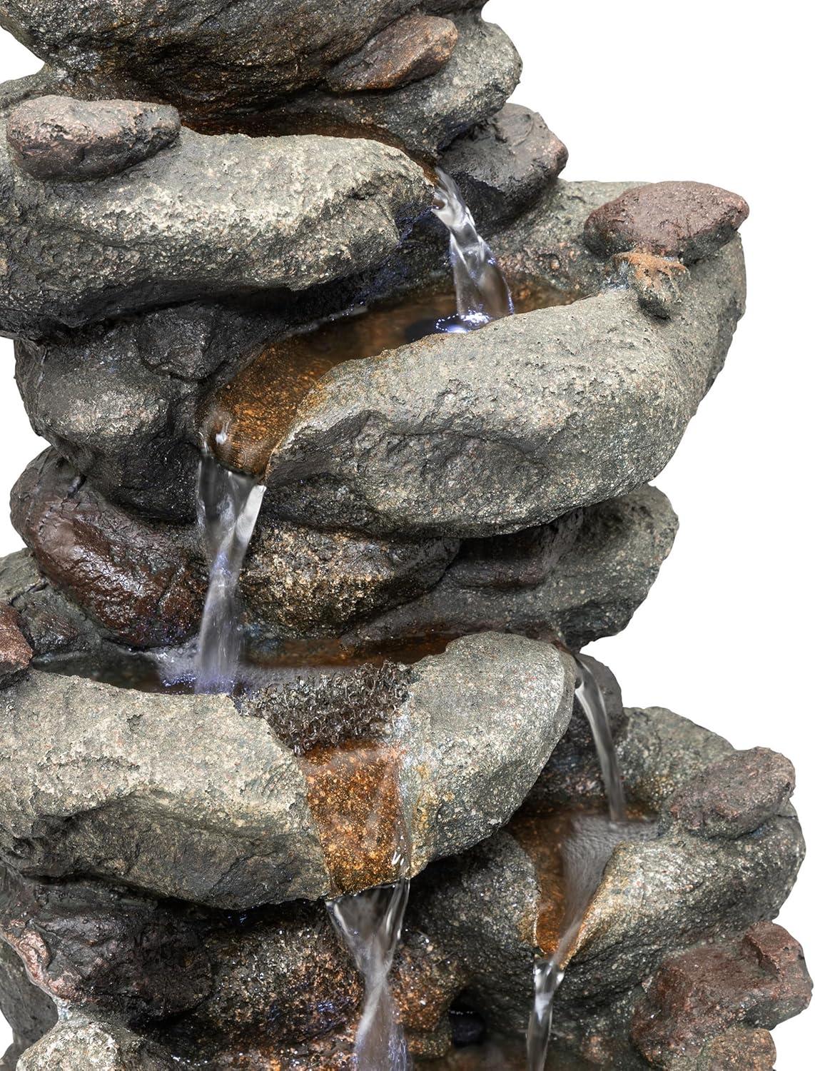 Alpine Corporation 14-Inch Indoor & Outdoor Rainforest Rock Fountain with LED Light