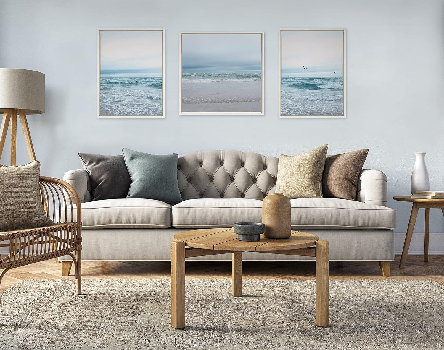 22" x 22" White Coastal Ocean Landscape Canvas Print