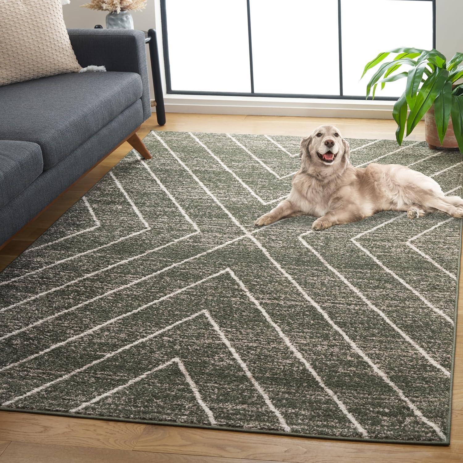 SAFAVIEH Adirondack Evonne Geometric Area Rug, Dark Green/Ivory, 6' x 9'