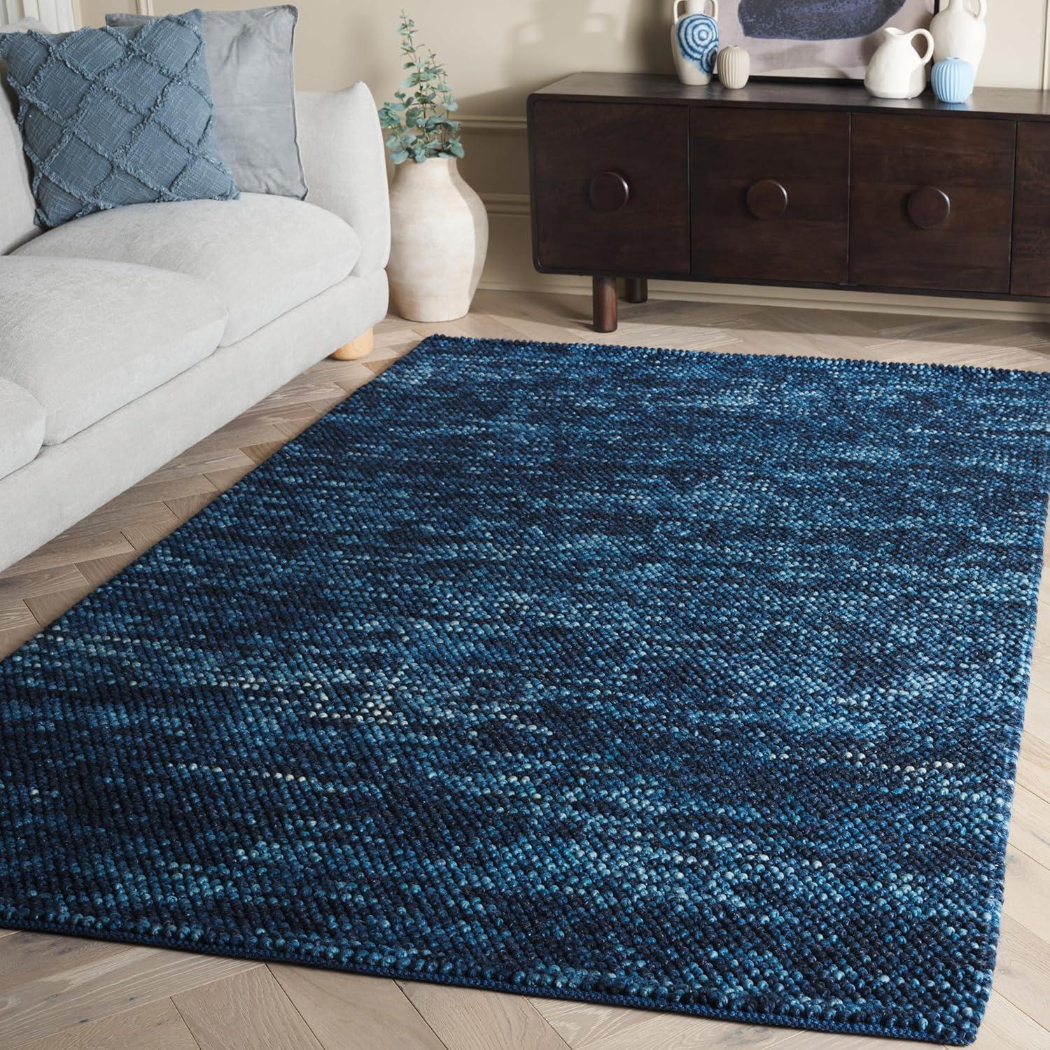 Handmade Navy Blue Wool and Cotton Braided 4' x 6' Area Rug