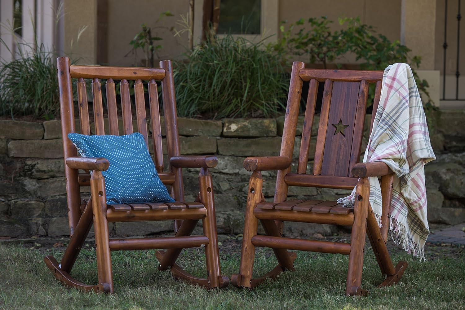 Leigh Country Porch Rocking Chair with Z Frame Design, Clear Coat of Varnish, and Contoured Seating for Patio Rocking Chairs, Brown