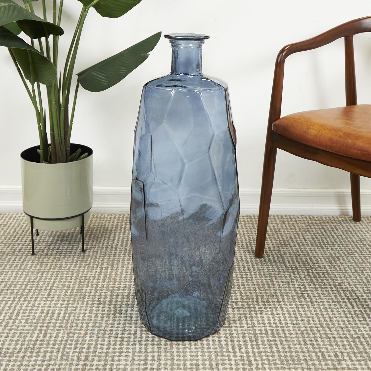 Deco 79 Recycled Glass Abstract Handmade Faceted Spanish Vase, 11" x 11" x 23", Teal