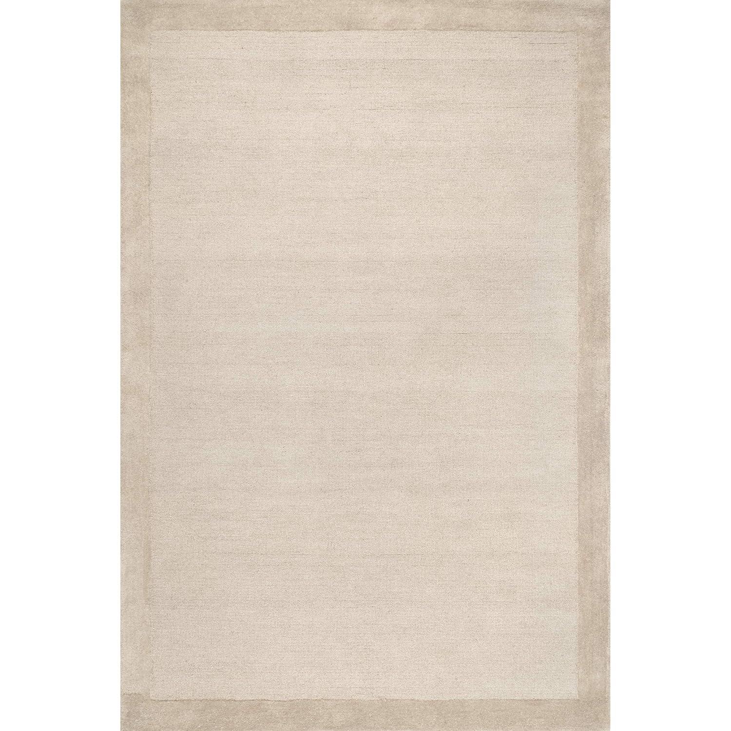 4'x6' Marianne Handmade Wool Border Area Rug Beige - nuLOOM: Solid Tufted Indoor Low Pile Rectangle Rug