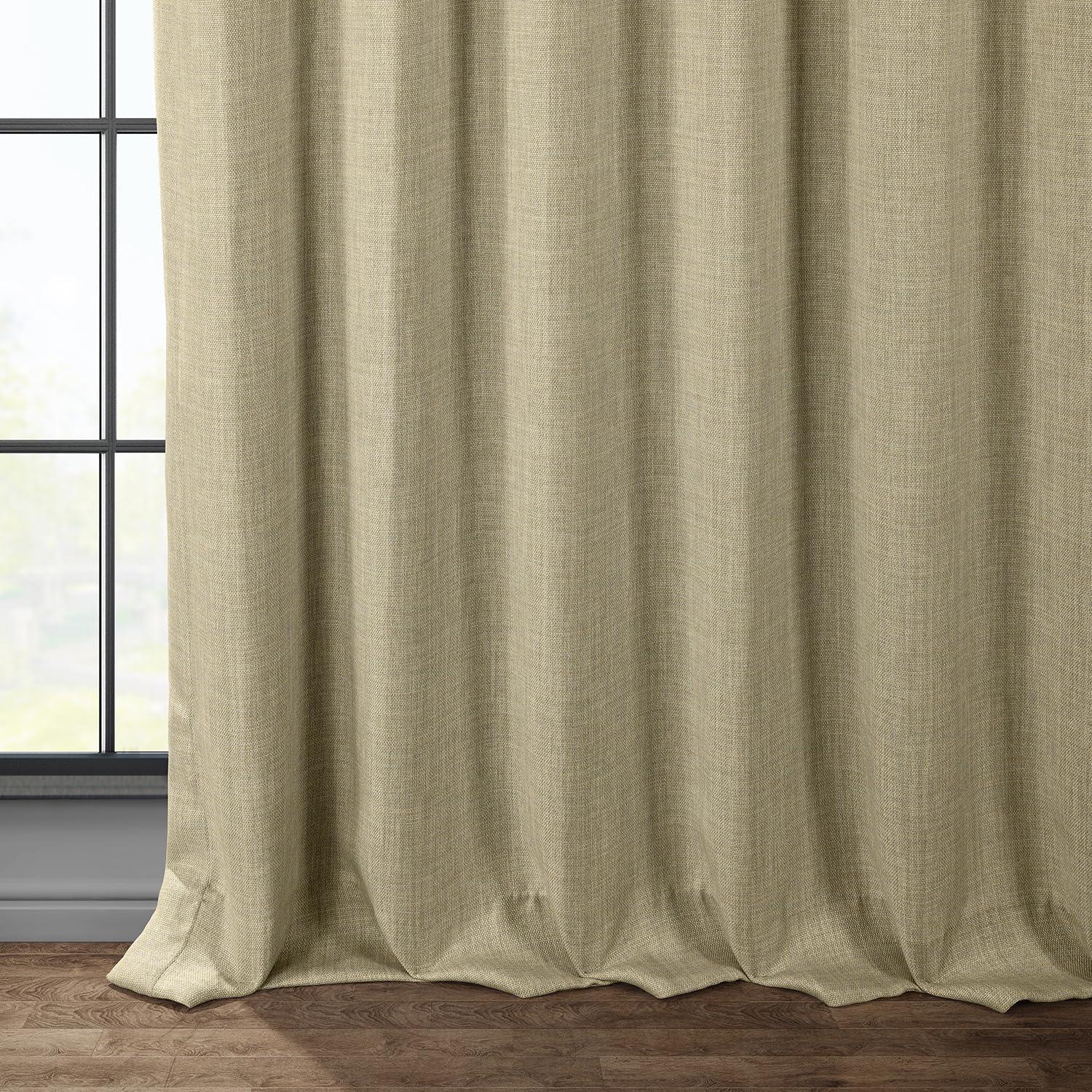 Thatched Tan Faux Linen Blackout Curtain Panel, 50W x 84L