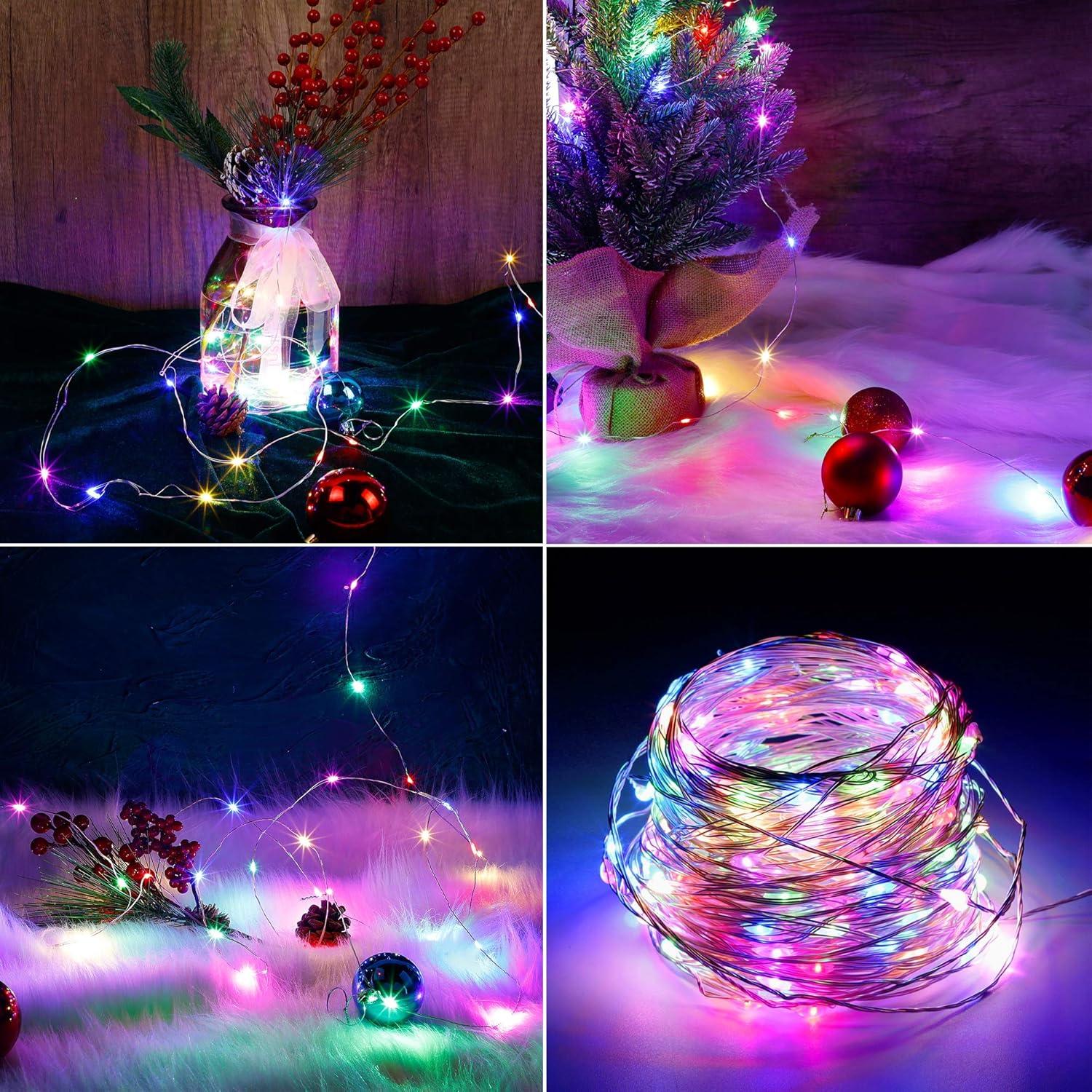 Twinkle Star 200 LED 66ft Christmas Fairy String Lights USB & Adapter Powered, Dimmable Starry Silver Wire Light Indoor Outdoor Bedroom Wedding Party Decoration, Multicolor