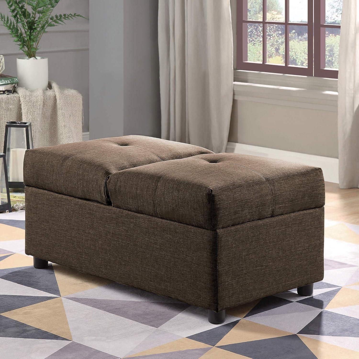 Destry Modern Brown Tufted Convertible Storage Ottoman Chair