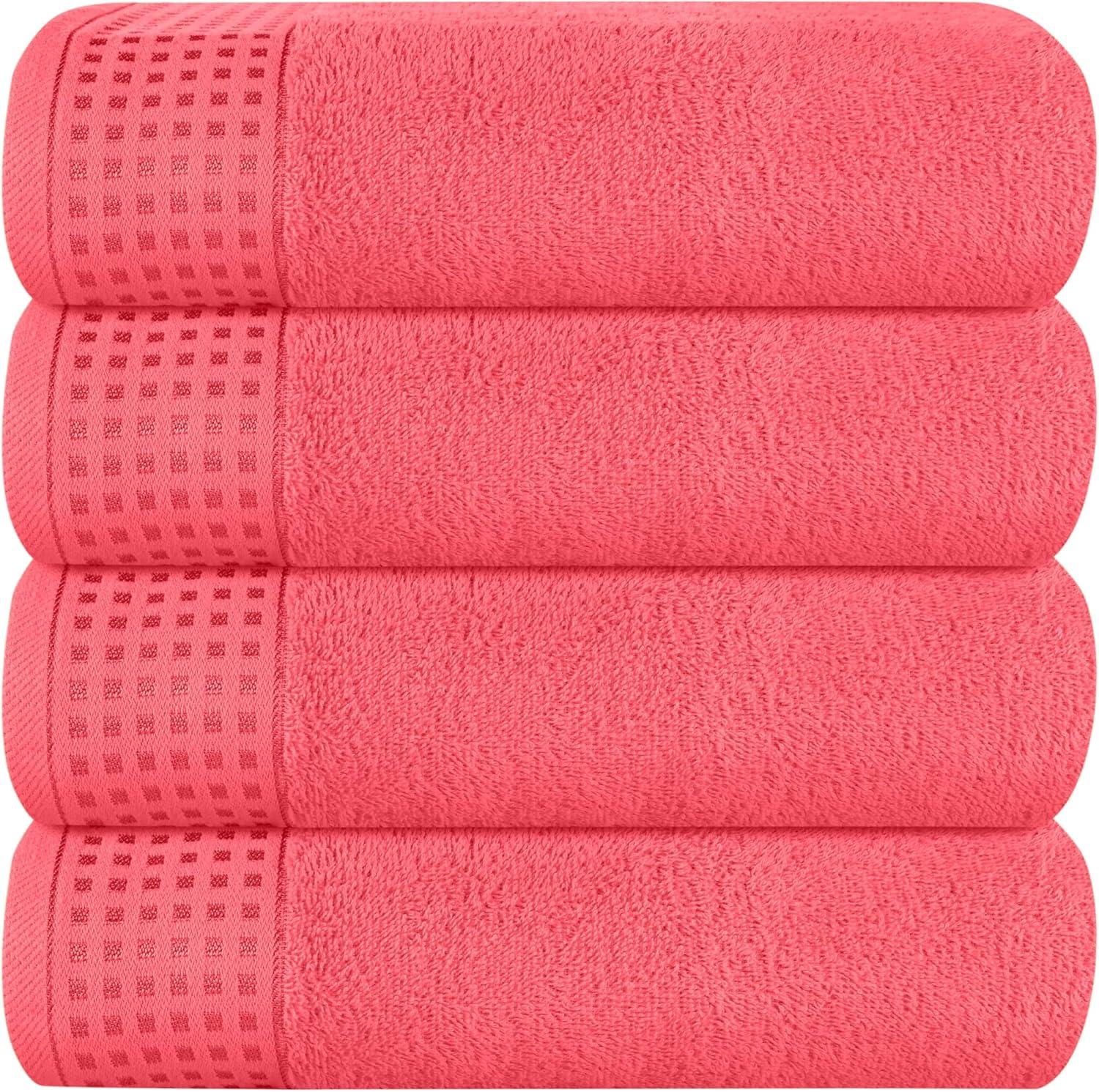 GLAMBURG Premium Cotton 4 Pack Bath Towel Set - 100% Pure Cotton - 4 Bath Towels 27x54 - Ideal for Everyday use - Ultra Soft & Highly Absorbent - Black