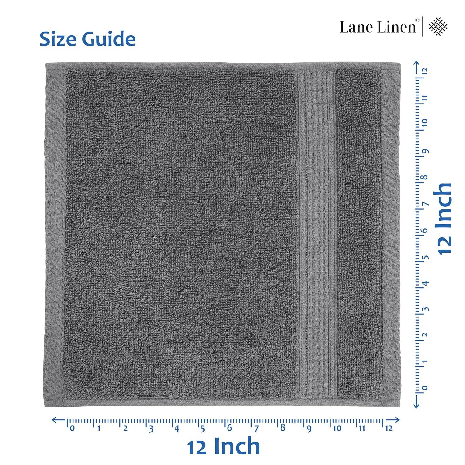 White Classic Luxury 100% Cotton Washcloths Set of 12 - 13x13" Gray