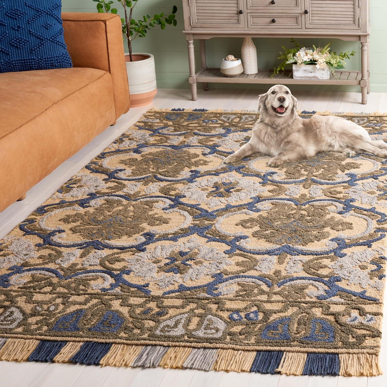 Blossom BLM422 Handmade Tufted Area Rug - Gold/Blue - 4' X 6' - Safavieh