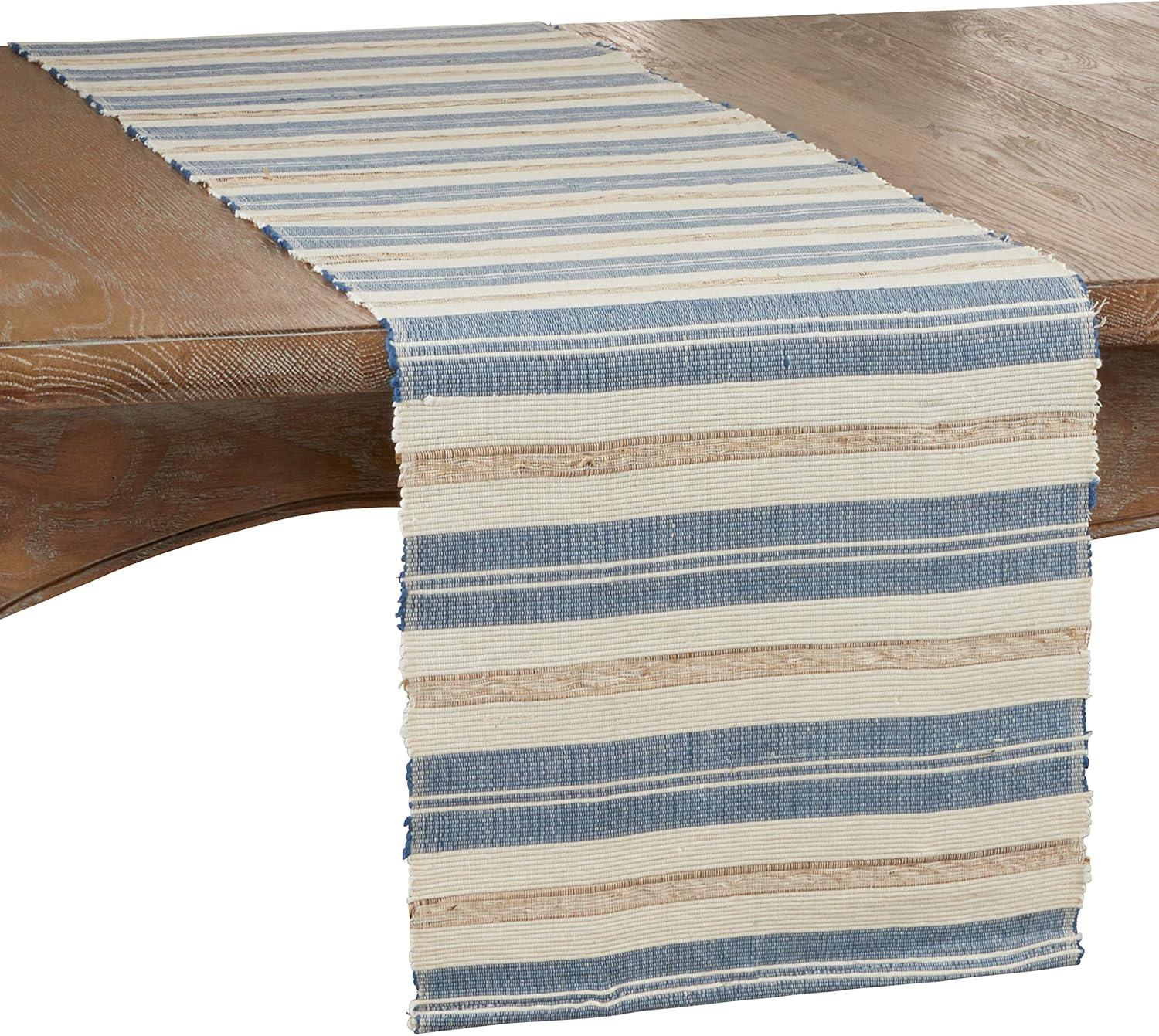 Colorful Frayed Coastal Striped Table Runner