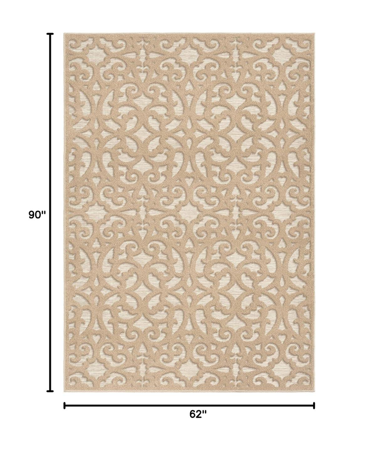 Orian Boucle Seaborn 5'2" X 7'6" Driftwood Damask High Low Outdoor Rug